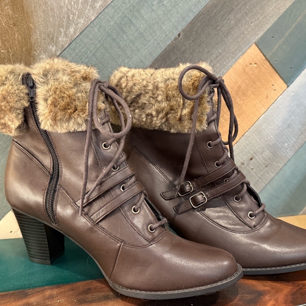 Brown Fur-Lined Ankle Boots